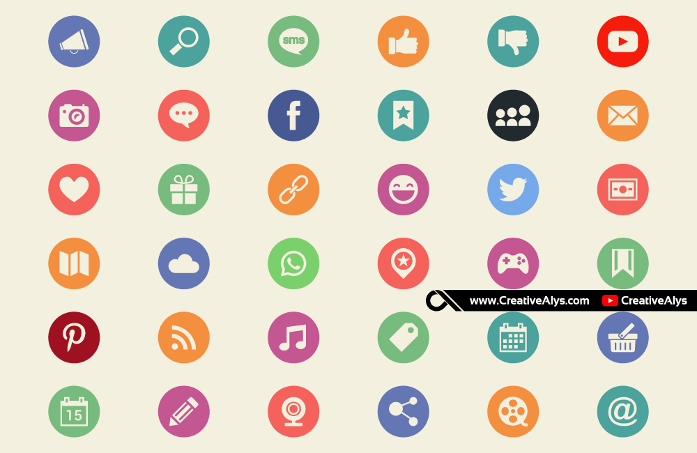 36 Flat Social Media & Web Icons - Creative Alys
