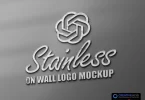 Stainless on-wall logo mockup: Free PSD