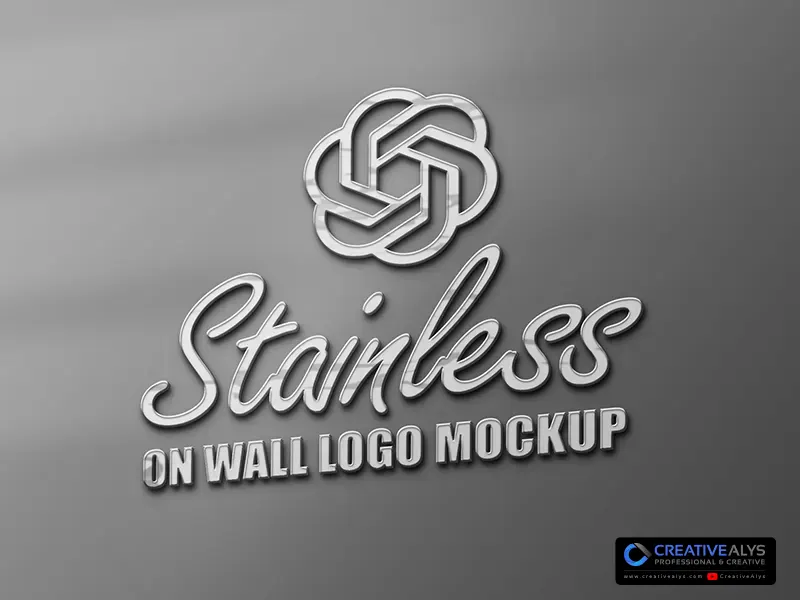 Stainless on-wall logo mockup: Free PSD