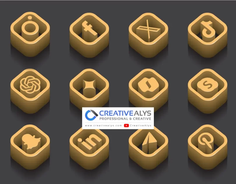 Golden 3D Social Media and AI Vector Logos