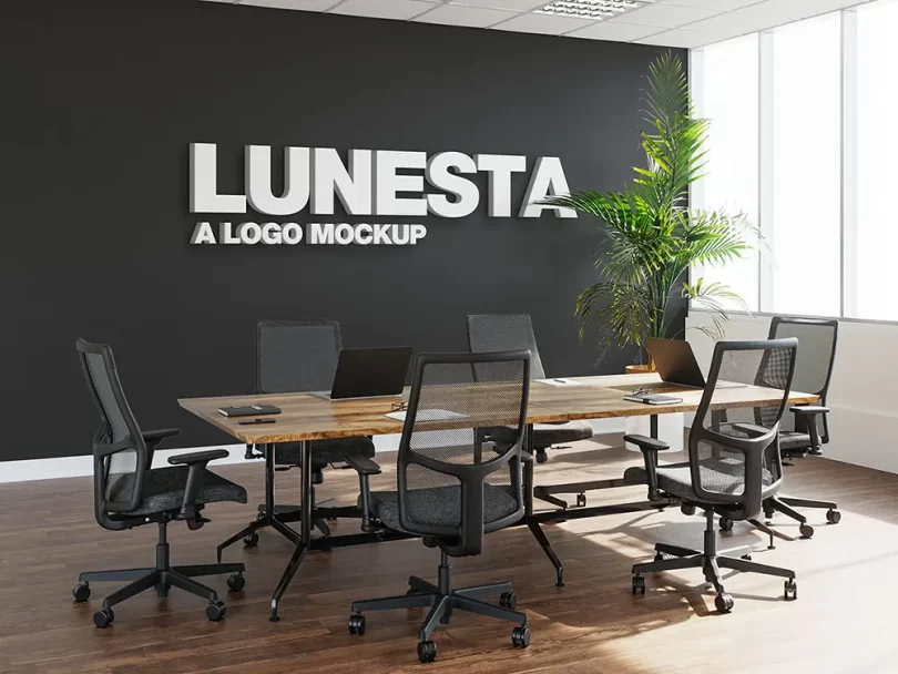 Office Conference Room 3D Logo Mockup