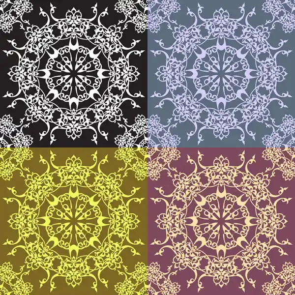 Elegant calligraphic seamless pattern vector pack with 8 color variations including monochrome black and white design