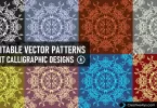 Elegant calligraphic seamless pattern vector pack with 8 color variations including monochrome black and white design