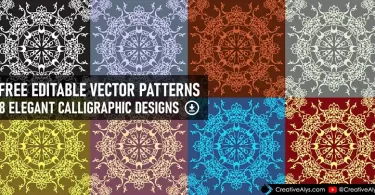 Elegant calligraphic seamless pattern vector pack with 8 color variations including monochrome black and white design