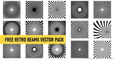 Retro Beams Vector Pack – 15 unique sunburst and radial beam designs in black and white, free vector download