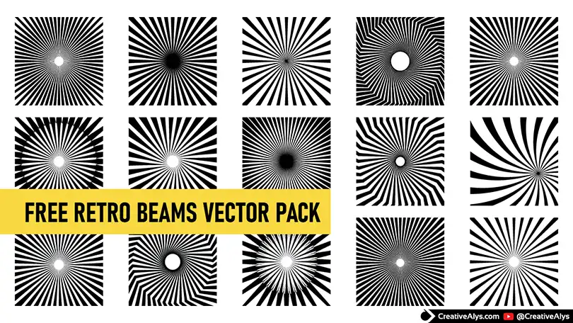 Retro Beams Vector Pack – 15 unique sunburst and radial beam designs in black and white, free vector download