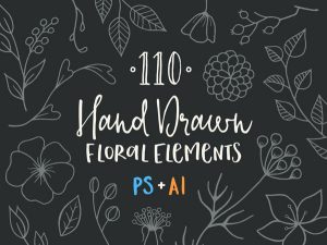 110 Hand-Drawn Floral Elements