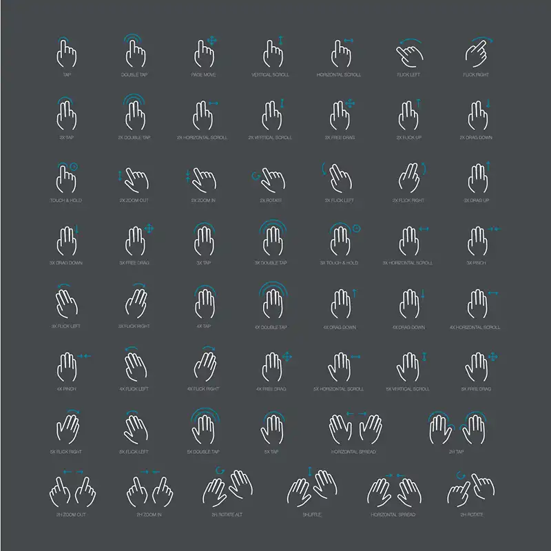 Hand gesture vector icons pack with dark mode in AI, EPS, SVG formats