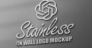 Stainless on-wall logo mockup: Free PSD