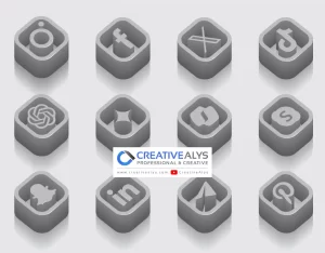 3D Metallic Social Media and AI Vector Icons
