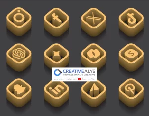 Golden 3D Social Media and AI Logos in Vector