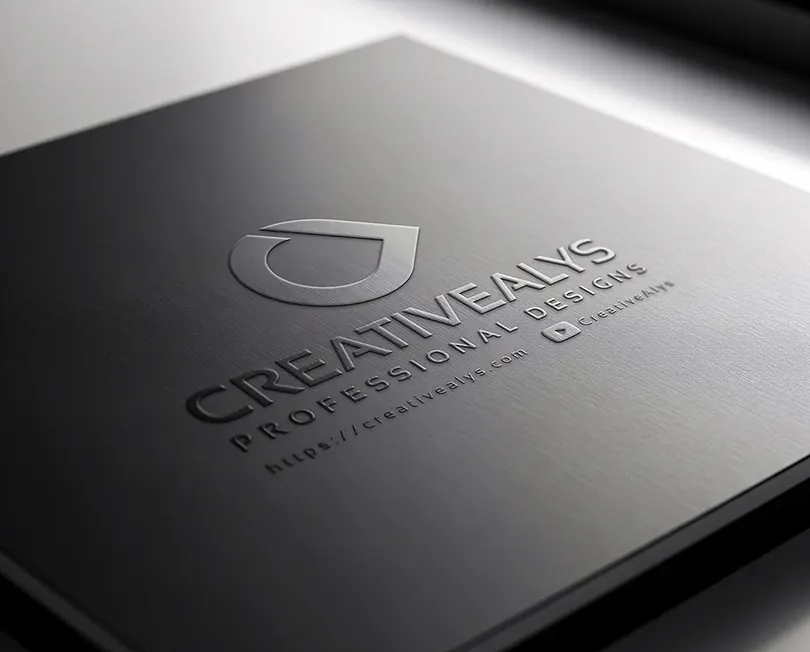 Download free stunning logo PSD mockup with embossed style on a black surface.