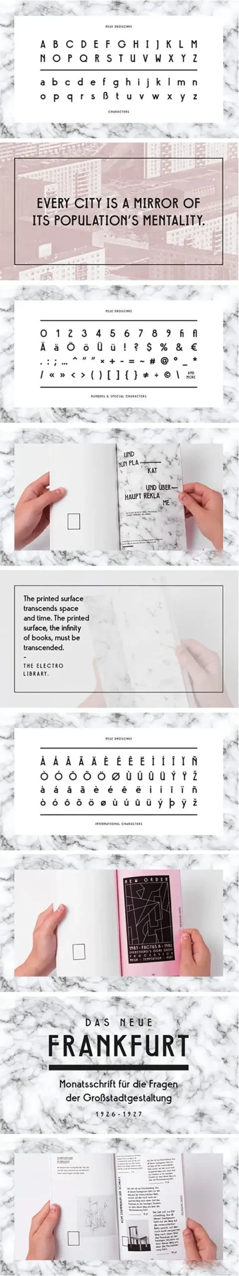 Neue Droschke font alphabet specimen and CSS webfont example