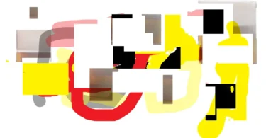 Abstract digital artwork with layered geometric shapes in yellow, red, black, and gray representing chaos and hidden emotion.
