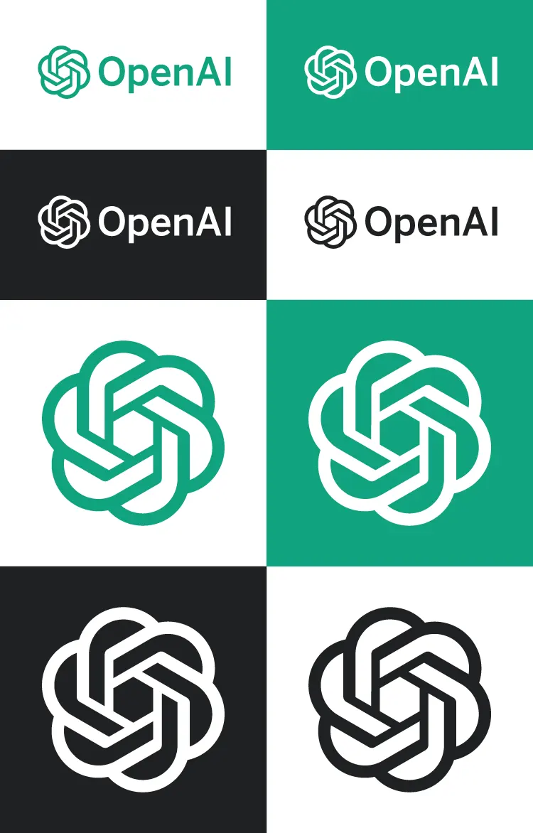 ChatGPT OpenAI vector logo set in white, black, green, and dark variations