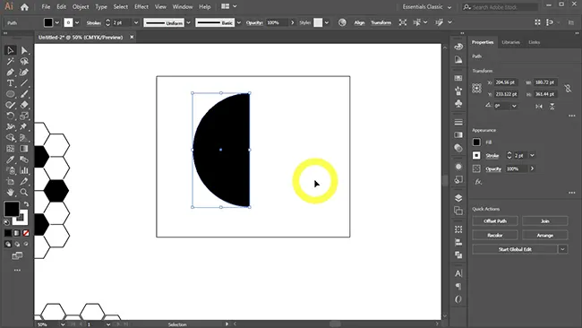 Drawing the semi-circle base