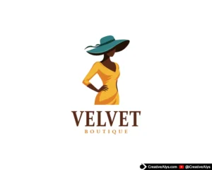 Premium 3D shaded fashion boutique logo featuring a chic woman silhouette in a wide-brimmed hat.