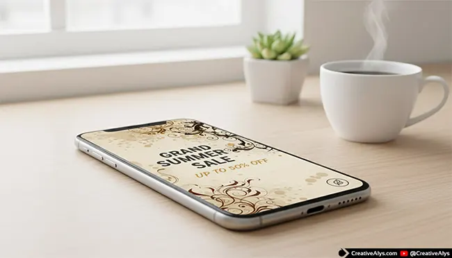 Social media graphic mockup on a smartphone display, showcasing bold floral vector elements enhancing a "Grand Summer Sale" banner.