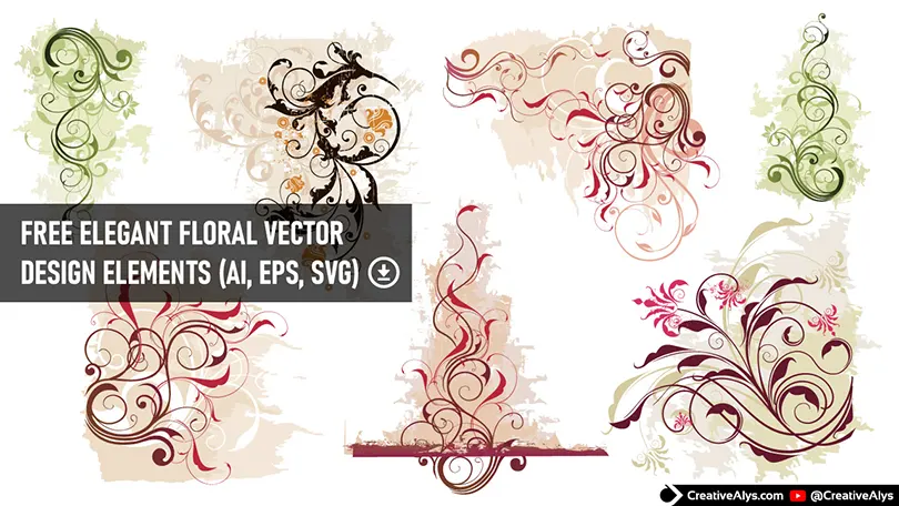Collection of free elegant floral vector design elements featuring intricate decorative scrolls and vintage floral ornaments.