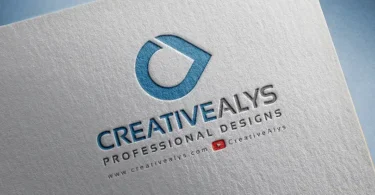 A close-up of a realistic paper pressed PSD logo mockup displaying a blue debossed logo design on textured cardstock