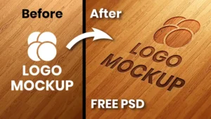 Free Wood Engraved Logo Mockup PSD