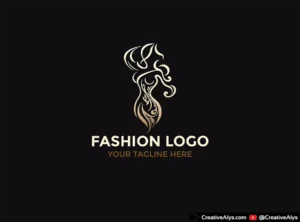 Abstract creative fashion logo featuring a luxury gold woman silhouette on a black background.