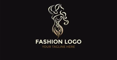 Abstract creative fashion logo featuring a luxury gold woman silhouette on a black background.