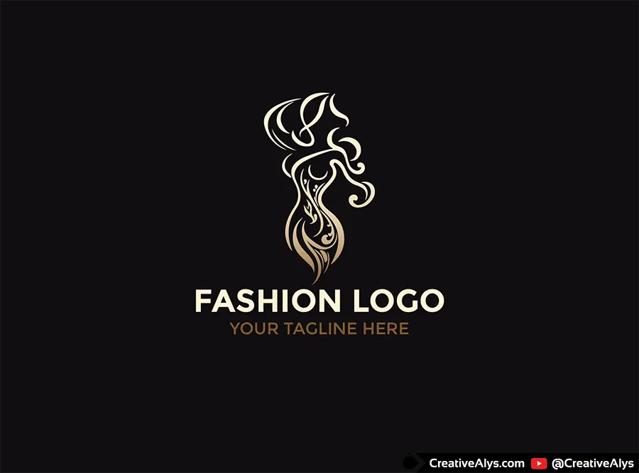 Abstract creative fashion logo featuring a luxury gold woman silhouette on a black background.