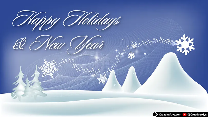 Happy Holidays and New Year winter vector artwork with snowflakes and festive typography