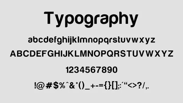 Harabara Modern Font character map showing uppercase, lowercase, numbers, and symbols.