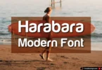 Featured image preview for Harabara Modern Font free download with a bold text overlay on a beach background.