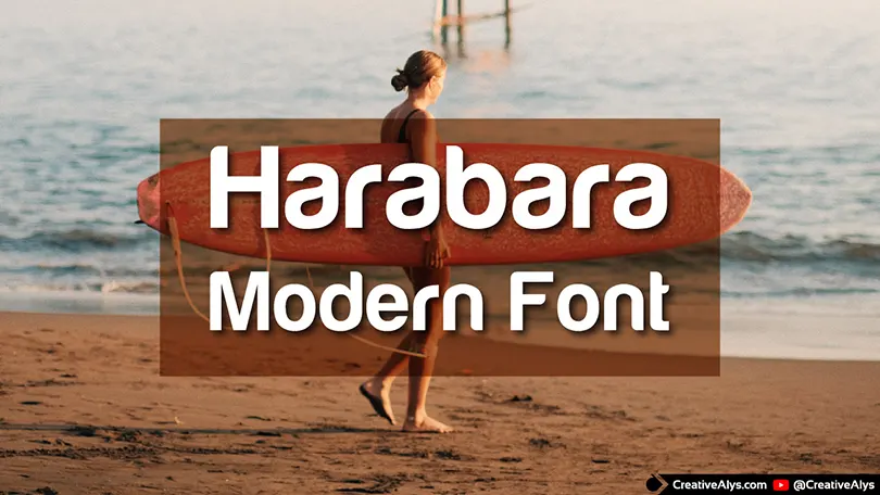 Featured image preview for Harabara Modern Font free download with a bold text overlay on a beach background.