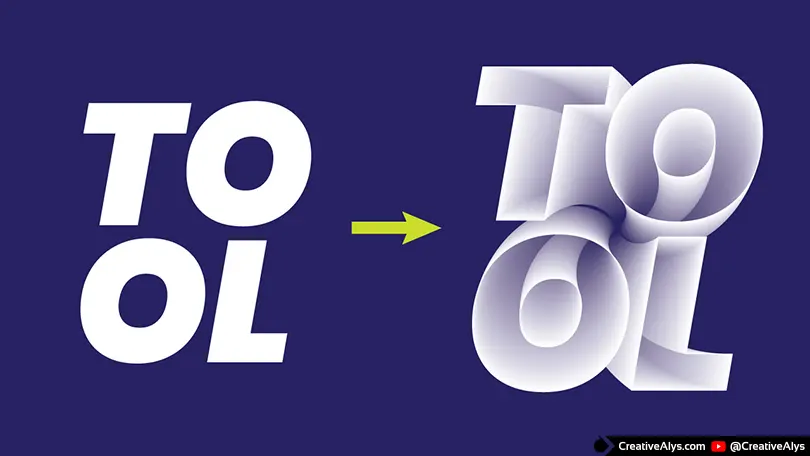 Before and after comparison showing flat typography transforming into a stunning 3D interlocking text effect in Adobe Illustrator.