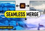 Step-by-step tutorial showing how to merge two images seamlessly in Adobe Illustrator using opacity mask