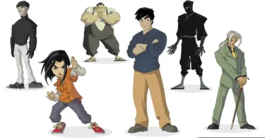 Jackie Chan Adventures cartoon characters vector pack including Jackie, Jade, Tohru, Valmont, and Shadowkhan available for free download.