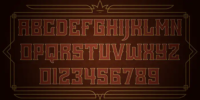 Uppercase Latin alphabet letters and numbers zero through nine in the Kafenia vintage font.