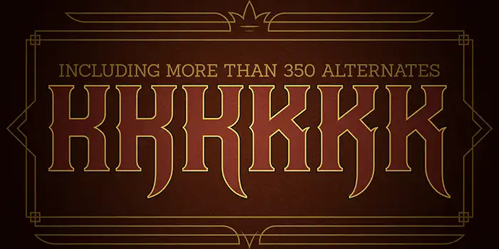 Stylistic OpenType alternates showing different structural designs for the letter K in the Kafenia font.