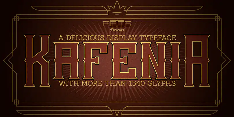 Kafenia vintage display typeface banner showing bold retro styling
