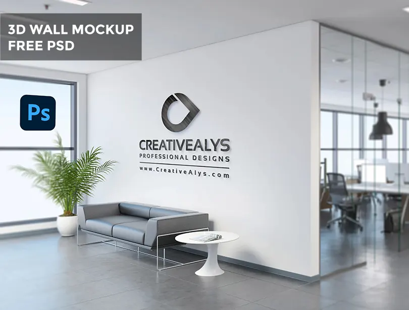Free Corporate Office Wall Logo Mockup PSD Template