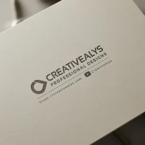 Premium photorealistic debossed logo mockup PSD showing an angled perspective view of pressed typography on textured cream paper.