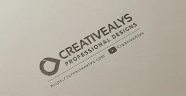 Premium photorealistic debossed logo mockup PSD showing an angled perspective view of pressed typography on textured cream paper.