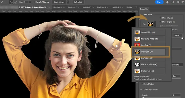 On Black View Mode of Select and Mask in Photoshop