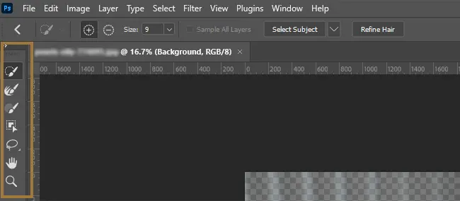 Left bar tools in Select and Mask window in Photoshop