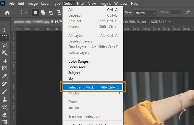 Menu Select > Select and Mask in Photoshop
