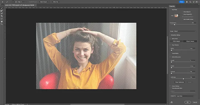 Select and Mask window in Photoshop