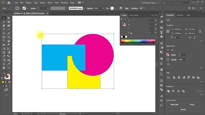 Holding Alt to delete unwanted overlapping sections in Illustrator.