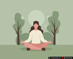 Woman Meditating in Nature – Flat Vector Illustration