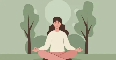 Woman Meditating in Nature – Flat Vector Illustration